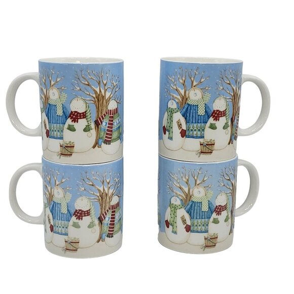 Debbie Mumm Winter Wonders Snowman‎ Family Ceramic Coffee Mug Set of 4pc 14oz - Picture 10 of 11